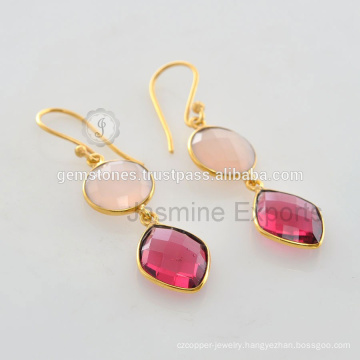 Natural Gemstone Bezel Earrings Jewelry Wholesale Gold Plated 925 Sterling Silver Earrings Jewelry Exporters